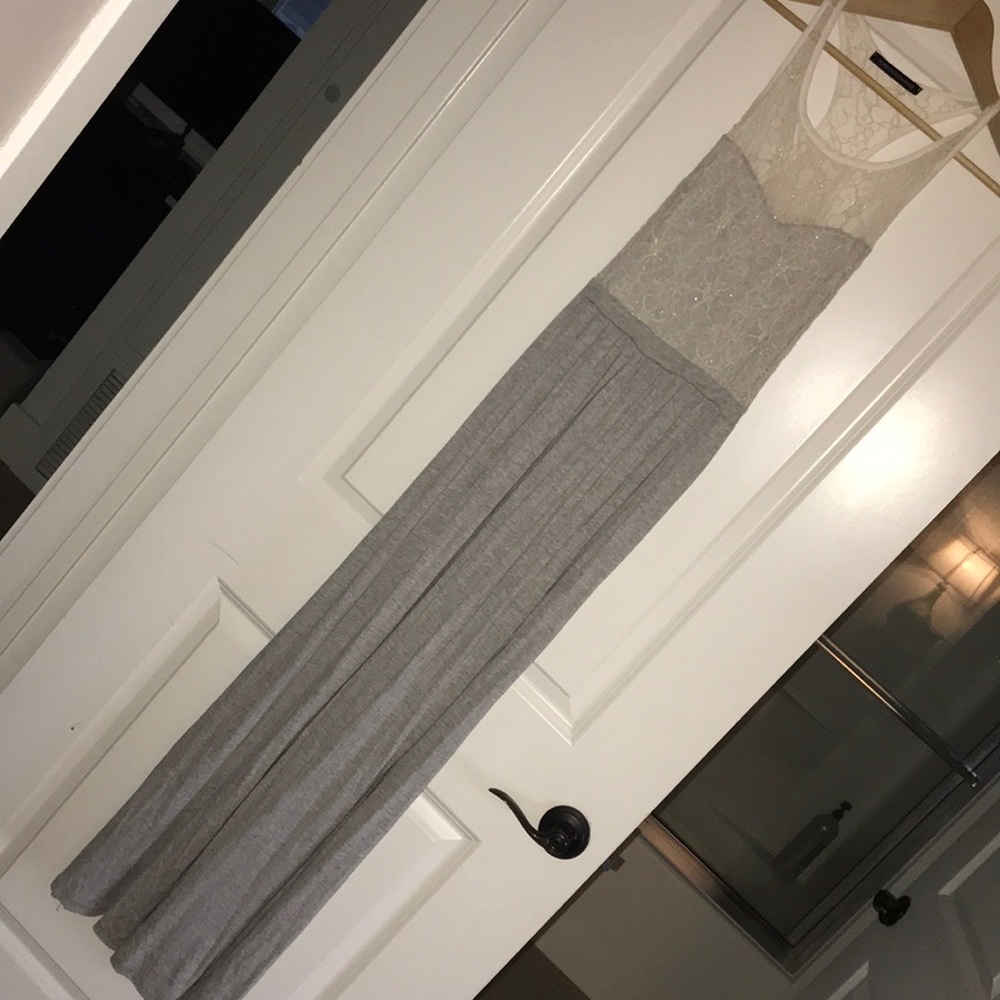 Long Maxi. Grey with Lace Detail on top